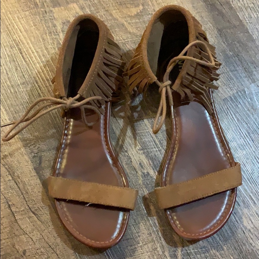 MIA ankle tie fringe sandles